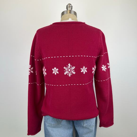 Vintage Sonoma Lifestyle Red Embroidered Snowflake Winter Pullover Sweater (M) - Picture 3 of 13